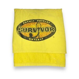 Vtg Magic Beach Towel Yellow Survivor Outwit Outplay Outlast Sun & Surf 30"x54"
